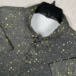 Bylt Performance Polo Shirt Mens Large‎ Gray Paint Splatter Wicking Golf Stretch